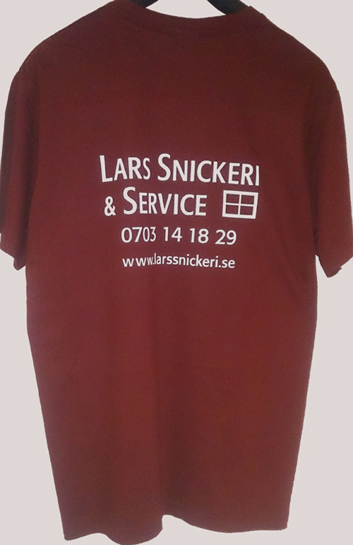 T-shirt med tryck Lars Snickeri & Service, tryckt av Andys Service, Dals Långed