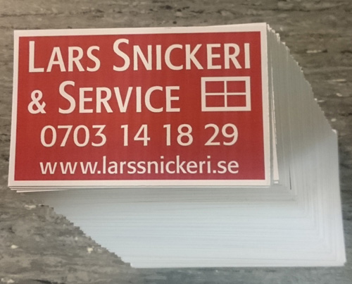 Visitkort Lars Snickeri & Service, tryckt av Andys Service, Dals Långed